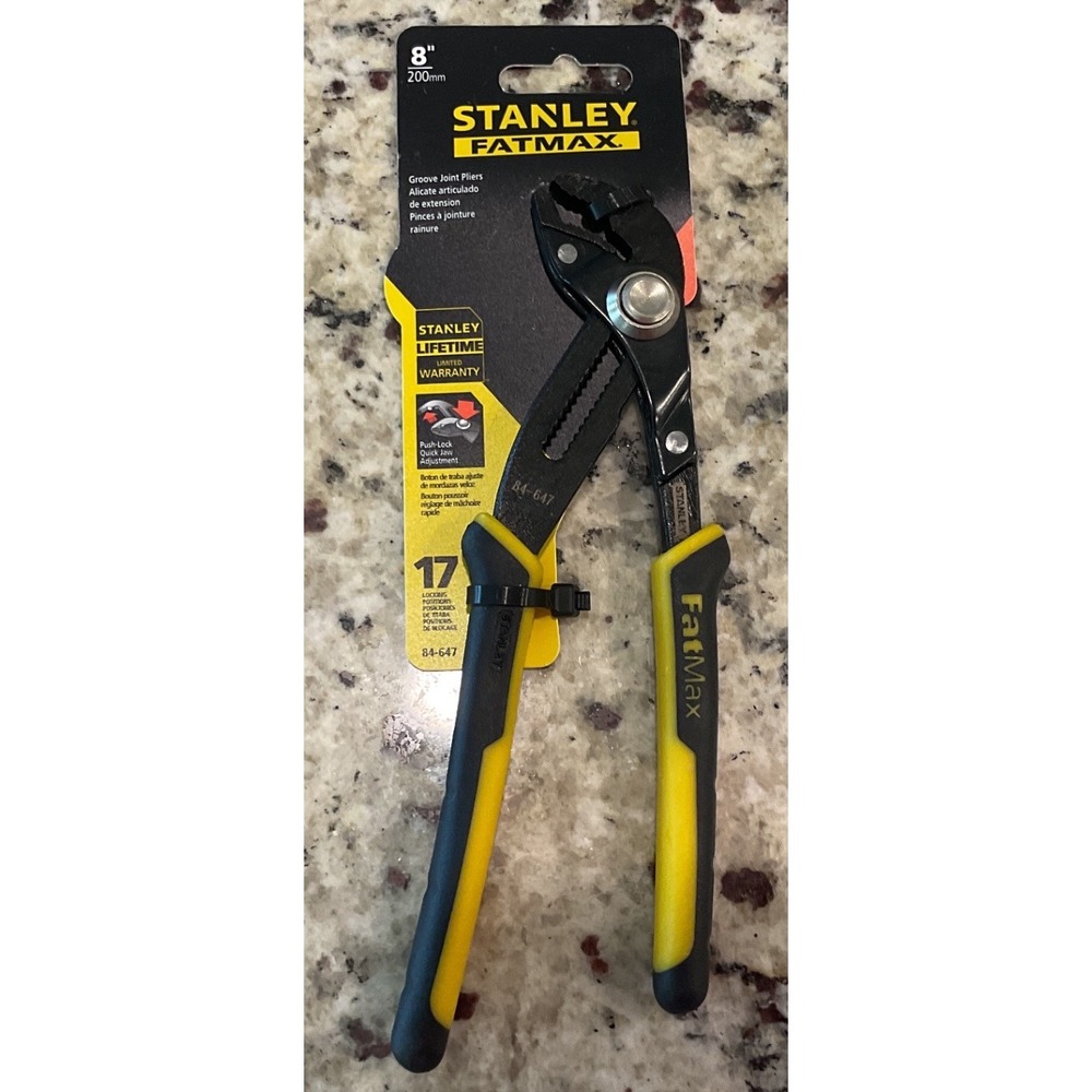 Stanley‎ FatMax 8in Groove Joint Pliers 84-647 Push-Lock Quick Jaw 17 Positions